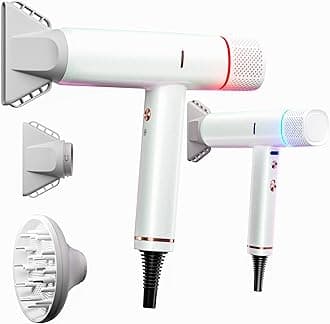 Ionic Hair Dryer with Diffuser and Concentrator, Professional Lightweight Quiet Blow Dryer, Powerful 1600 Watt Motor for Fast Drying and Straight & Wavy Hair, 3 Temps/2 Speeds, 6.56 Ft Cord, White