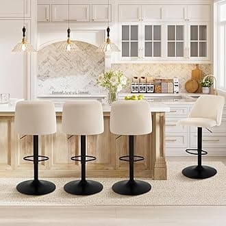 COLAMY Bar Stools Set of 4, Modern Swivel Bar Chairs, Adjustable Upholstered Barstools Counter Height with Full Backrest for Bar, Dining Room, Kitchen Island, Beige