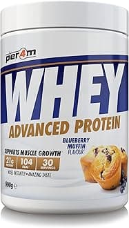 Per4m Whey Protein Powder | High Protein Shake for Muscle Growth & Recovery | Low Sugar Gym Supplement | Sports Nutrition Drink + Amino Acids (900g, Blueberry Muffin)