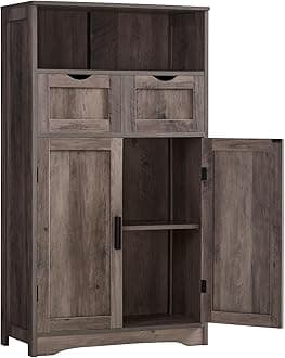 Iwell Storage Cabinet with Adjustable Shelf, 42.5"H Dark Gray, 2 Doors, 2 Shelves, Kitchen, Living Room, Home Office