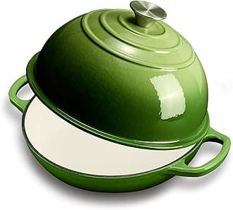 FLAVORIX Dutch Oven for Sourdough Bread Baking, Enameled Cast Iron Dutch Oven Pot with Lid, Dome-Shaped Bread Dutch Ovens, 6 Qt, Green