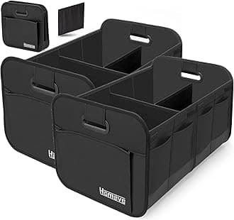 Homeve 2 Pack Trunk Organizer for Car, Reinforced Handles, Collapsible Multi-Compartment Car Organizers, Foldable and Waterproof, 600D Oxford Polyester, Suitable for Any Car, SUV, Mini-Van, Black