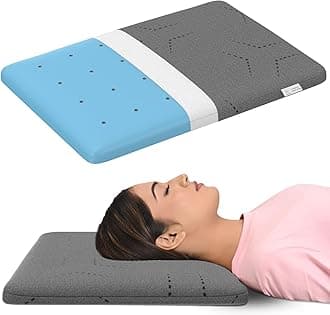 Ventilated Cool Gel Memory Foam Pillow Ultra-Thin Size - 2.5 Inch High, |2 Years Warranty | with Grey Colour Removable Washable Pillow Cover - Pack of 1
