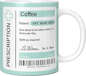 Mug Monster - Prescription for Coffee Mug, Personalised Leaving Gift for Colleague - Ceramic Coffee Cup, Gift Men or Women, Extra Large and Giant Available, 11oz White