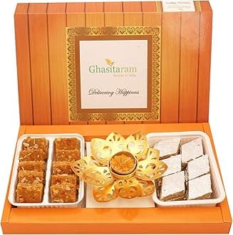 Ghasitaram Gifts Kaju Katli, Besan Barfi and T-Lite|Sweets|Sweets Gift Pack|Diwali Sweets|Indian Mithai|Diwali Sweets Gift Box|Sweets Gift Box