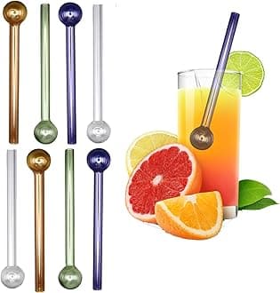 Reusable glass shatterproof straws, 8, 4 inches (approximately 10.2 cm long), suitable for bar drinks, coffee, juice, smoothies, cocktails, (8, multi-color, 4 inches)