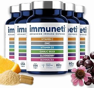 Immuneti - Advanced Immune Defense, 6-in-1 Powerful Blend of Vitamin C, Vitamin D3, Zinc, Elderberries, Garlic Bulb, Echinacea - Supports Overall Health, Provides Vital Nutrients & Antioxidants
