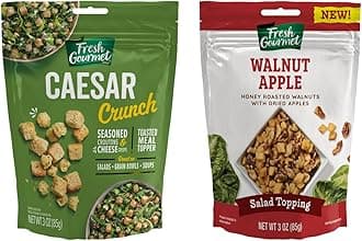 Fresh Gourmet Variety Pack, 1 Caesar Crunch 3 Oz, 1 Apple Walnut Topping 3 Oz, Perfect Salad Toppings