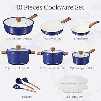 CAROTE Ceramic Cookware Set, Non Stick Pots and Pans Sets, 18pcs Pot and Pan Set Non Stick, Cooking Induction Cookware
