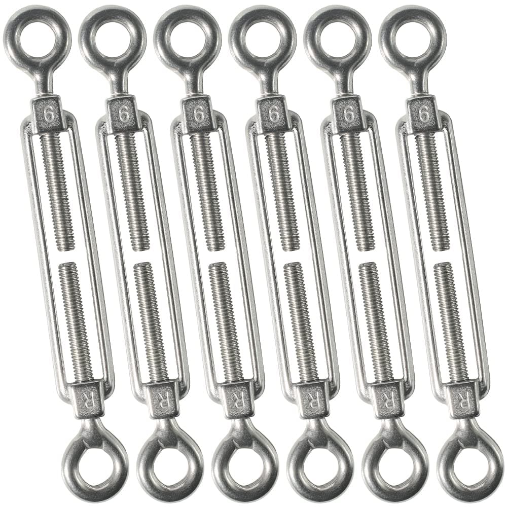 M6 Eye & Eye/O to O Turnbuckle 304 Stainless Steel, Hardware Kit for Wire Rope Tension Heavy Duty, for Sun Shade, Tent Installation, Anti-Rust, 6 Packs
