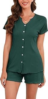 Vlazom Women Pyjamas Set, Button Down Pj's Sets Soft Lounge Sets Chic 2 Piece Top and Shorts for Loungewear Sleepwear