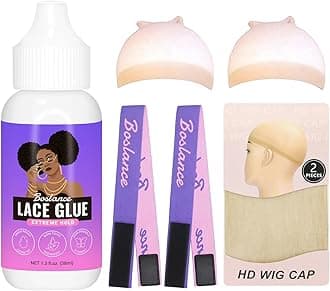 Lace Wig Glue for Lace Front Wigs，Lace Bonding Glue，2 Pcs HD Wig Cap Stocking Caps Invisible Sheer Stocking Caps for Wigs，1 Pc Elastic Band for Wigs Features Velcro Strap to Lays Down Edges