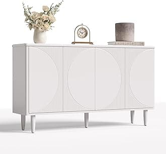 59-Inch Buffet Cabinet Sideboard with Storage, Modern Sideboard Buffet Table with Doors for Living Room, Dining Room (White)