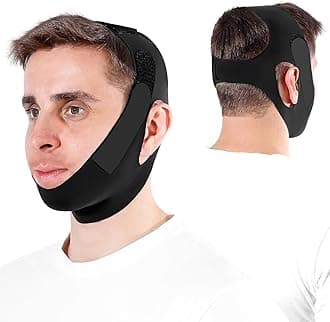 OHELEEP Anti Snore Chin Strap for CPAP Users, Snore Stopper Adjustable, Chin Strap for Sleeping Comfortable Stop Snoring Solution, Anti Snoring Devices Breathable and Reusable, Black, M