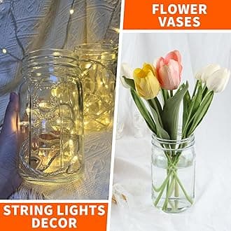 HWASHIN Wide Mouth Mason Jars 32 oz, 12 Pack Clear Glass Mason Jars with Airtight Lids and Bands, Quart Canning Jars for Preserving, Canning, Meal Prep, Pickling