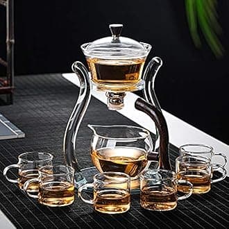RORA Lazy Kungfu Glass Tea Set Semi Automatic Drip Rotating with Infuser Glass Teapot Set (6 Cups)Global Recycled StandardGlobal Recycled StandardGlobal Recycled Standard