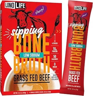 Low Sodium Beef Bone Broth Powder Mix | Grass-Fed, 10g Protein | Collagen-Rich, Keto & Paleo Friendly | Natural Ingredients | 24 Portable Stick Pack Servings