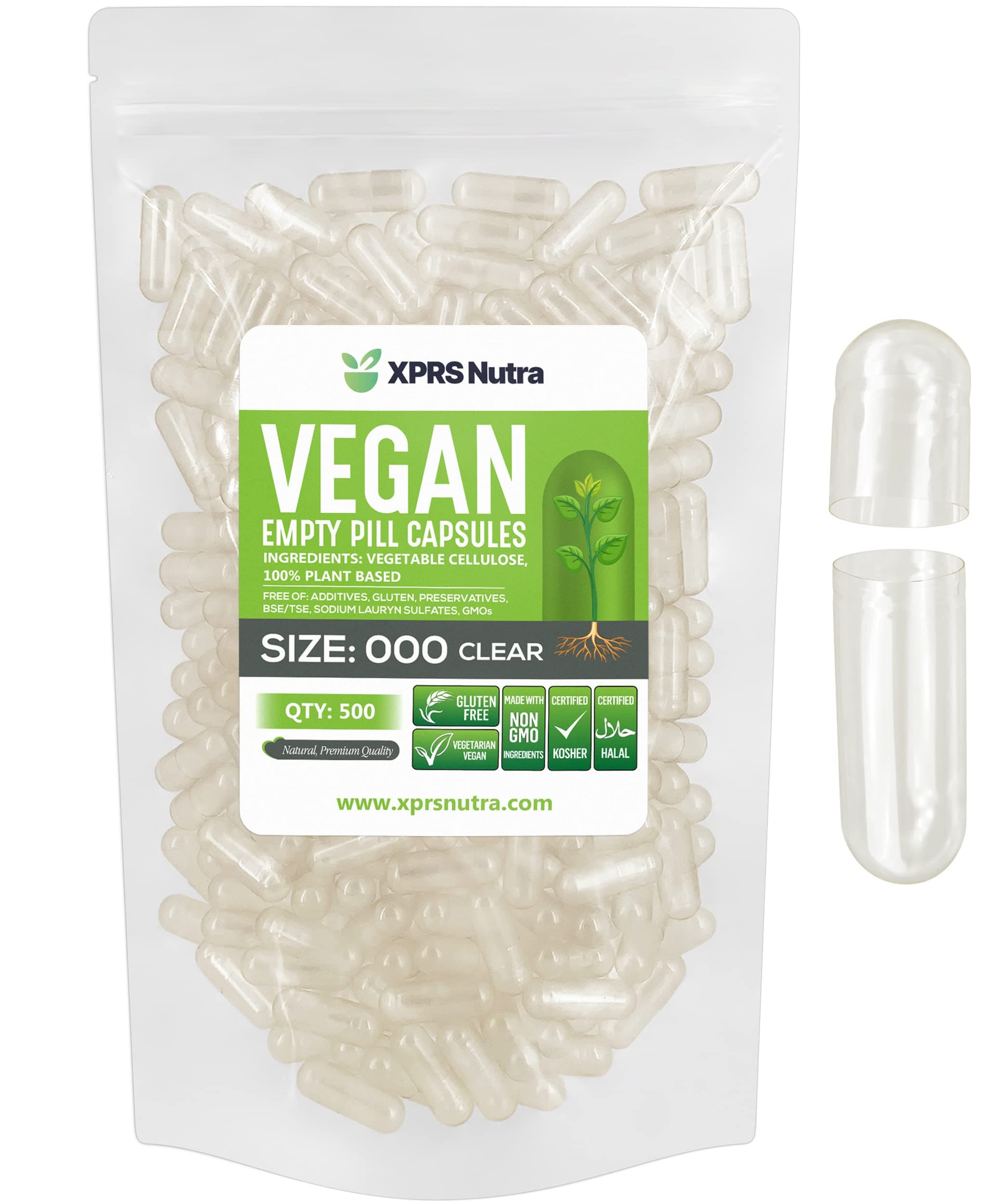 Vegan Size 000 Empty Capsules - 500 Count Clear Empty Vegan Vegetarian Empty Pill Capsules - DIY Vegetable Capsule Filling - Veggie Caps Pills