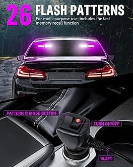 HLauto 1002L Emergency Strobe Traffic Advisor Light Bar: 40 LED Dash Safety Warning Flashing Light, Front/Rear Windshield for Construction Vehicle, Tow/Plow Truck (2x10.7inch, Purple White)