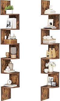 HOOBRO Corner Shelf Wall-Mounted, Set of 2 Floating Corner Shelves for Wall, 6-Tier Corner Bookshelves for Living Room, Bedroom, Bathroom, Home Office, Rustic Brown BF27BJP201