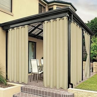 BONZER Outdoor Waterproof Curtains for Patio Privacy Grommet Sunlight Blocking Outside Curtains for Gazebo, Porch, Pergola, Pavilion, 1 Panel, 84W x 120L inch, Cream