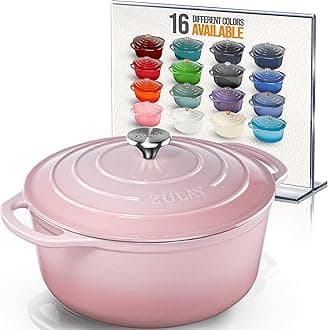 Zulay Kitchen 6 Quart Enameled Cast Iron Dutch Oven Pot with Lid – Premium Durability & Oven Safe up to 500°F – Heavy Duty Cookware Perfect for Bread Baking, Stews, Braising & Roasting - Pink