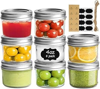 ComSaf Mini Mason Jar 4oz 8 Pack, Glass Jars for Home Cooks, Bakers and Event Planners, Small Canning Jars for Honey, Jam, Spices and Desserts, Airtight Two-Piece Lids Keep Food Fresh and Organized