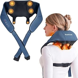 RESTCLOUD Neck Massager for Pain Relief Deep Tissue, Shiatsu Neck and Back Massager with Heat, Cordless Kneading Neck Massager with Heat, Protable Electric Massage for Shoulder, Neck and Upper Back