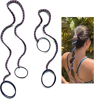 2 Packs (1pc16"+1PC 25") Navy Blue and Purple Hair Ties for Women, Elastic Pony Tail Wrap Tie No Damage for Long Thick Curly Hair Strong Braided Ponytail Holders for Water Wind