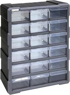 Quantum Storage Systems PDC-18BK 18 Drawers Cabinet Part Organizer 19" H x 15" W x 7" D