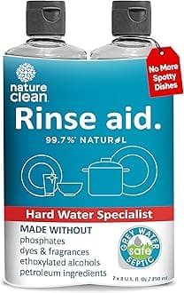 Natural Dishwasher Rinse Aid Liquid, Plant-Based Dishwasher Drying Agent with 99.7% Natural Ingredients, Unbelievable Power and No Nasty Chemicals. Hard Water Stain Remover. 8 oz 2-pack