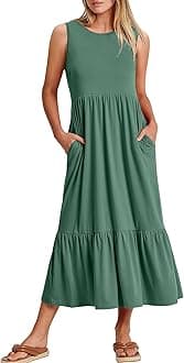 ANRABESS Women's Summer Casual Sleeveless Crewneck Swing Sundress Fit & Flare Flowy Tiered Maxi Dress with Pockets