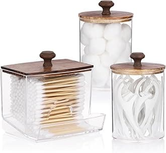 Tbestmax Qtips Holder Bathroom Container, 10oz Big Qtips Dispenser Cotton Ball Holder, Clear Plastic Apothecary Jar Organizer for Storage Cotton Swab, Round Pads, Floss Picks