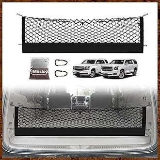 Muslogy Envelope Style Trunk Cargo Net Compatible with 2015-2020 Chevy Suburban, GMC Yukon XL Accessories Upgraded Mesh Storage Luggage Net with Metal Hooks
