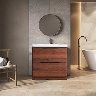 Eaton Redwood 900mm Floor Standing Vanity Unit Inc Round Resin Basin Sink Vanity Unit Under Sink Bathroom Cabinet Storage Vanity Sink