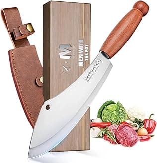 MEN WITH THE POT Meat Cleaver Knife, Hand Forged Ultra Sharp Stainless Steel Butcher Knife with Sheath, Multipurpose Chef Knife for Kitchen Outdoor Cooking Camping BBQ, Gift for Man Women