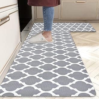 ishro home Premium Kitchen Mats for Floor | Kitchen Runner for Floor | 2 Pcs Set | Anti-Skid & Machine-Washable | (Grey Diamonds)