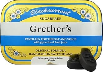 GRETHER'S Sugarfree Blackcurrant Pastilles – Premium Swiss Throat Lozenges for Dry Mouth & Sore Throat Comfort – Rich in Vitamin C, Intense Fruit Flavor, Gluten & Lactose Free – 15 oz