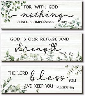 FENCORDAR 3 Pieces Green Wall Decor Sage Green Wooden Bible Verse Wall Decor Christian Religious Art for Women Office Bedroom Bathroom Home Decoration(12 x 4 Inch)
