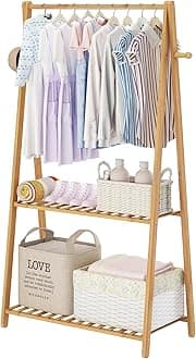 Kids Clothes Rack for Hanging Clothes Small Bamboo Wood Clothes Rack with Shelves for Drying Laundry Short Mini Floor Standing