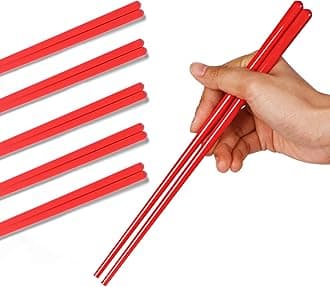 LEETOYI Porcelain Chopsticks Set of 5, Ceramic Chinese Chopsticks Easy To Clean, 9.6-Inch (Red)