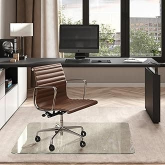 - Vitrazza Glass Chair Mat 45” x 53” Superior ¼" thick, Chiaro Standard Clear, Certified Tempered Safety Glass, Delivers a Smooth Glide, Protects Carpet or Wood, Beautiful in Home or Office.