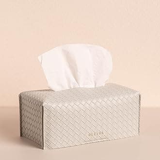 OLETHAAesthetic Rectangle Tissue Box Cover, Medium Flat Box Tissues Holder Rectangular, Woven Textured, Grey