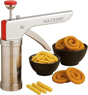 Wazdorf Stainless Steel Kitchen Press | Idiyappam Maker Machine with 15 Different Types of Jalies | Murukku Machine | Bhujiya Maker | Noodles | Namkeen | Chakali Maker | Sev Maker | Gathiya Maker