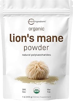 Micro Ingredients Sustainably US Grown, Organic Lions Mane Mushroom Powder 50:1 Extract, 8 Ounce, Strongly Supports Mental Clarity, Focus, Memory, Nervous System & Immune System, Vegan