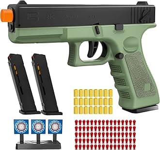 Soft Bullet Toy Gun with Shell Ejecting,Gun Fidget Toy with 100 Soft Bullets, 24 Shells and 2 Magazines,Education Toy Model,Christmas Birthday Gifts for Boys&Girls Kids Adults Age 8+(Green)