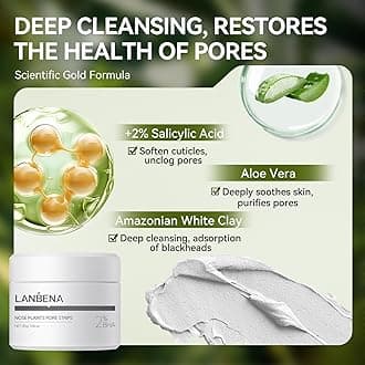 LANBENA 2 PCS Pore Strips, 2% BHA(Salicylic Acid) Nose Pore Strips 2.0 + Bamboo Charcoal Blackheads Remover Peel off Mask 3.0, Plants Pore Cleanser Purifying, added Amazonian White Clay, Oil Control