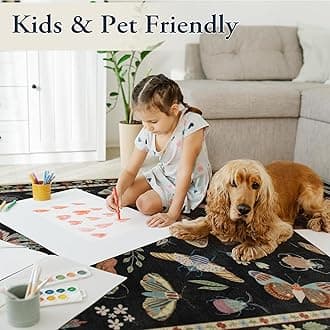 Lahome Insect Washable Rugs for Living Room, Soft Area Rug 6x9 Rug for Bedroom Ultra-Thin Non Slip Dining Room Rug, Stain Resistant Black Rug Large Carpet for Office Nursery(6'x9',Black)