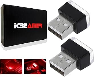 ICBEAMER USB Type-A LED Night Light 2-Pack (Red) | Plug-in Universal Fit Automotive Accessory for Car Interior and Trunk Ambient Atmosphere Lighting
