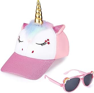 Girls Baseball Cap Kids Sunglasses Set,Adjustable Sun Hat Sequin Cat Ear Hat Cute Toddler Cap for Girls Ages 3-10Y(Pink)